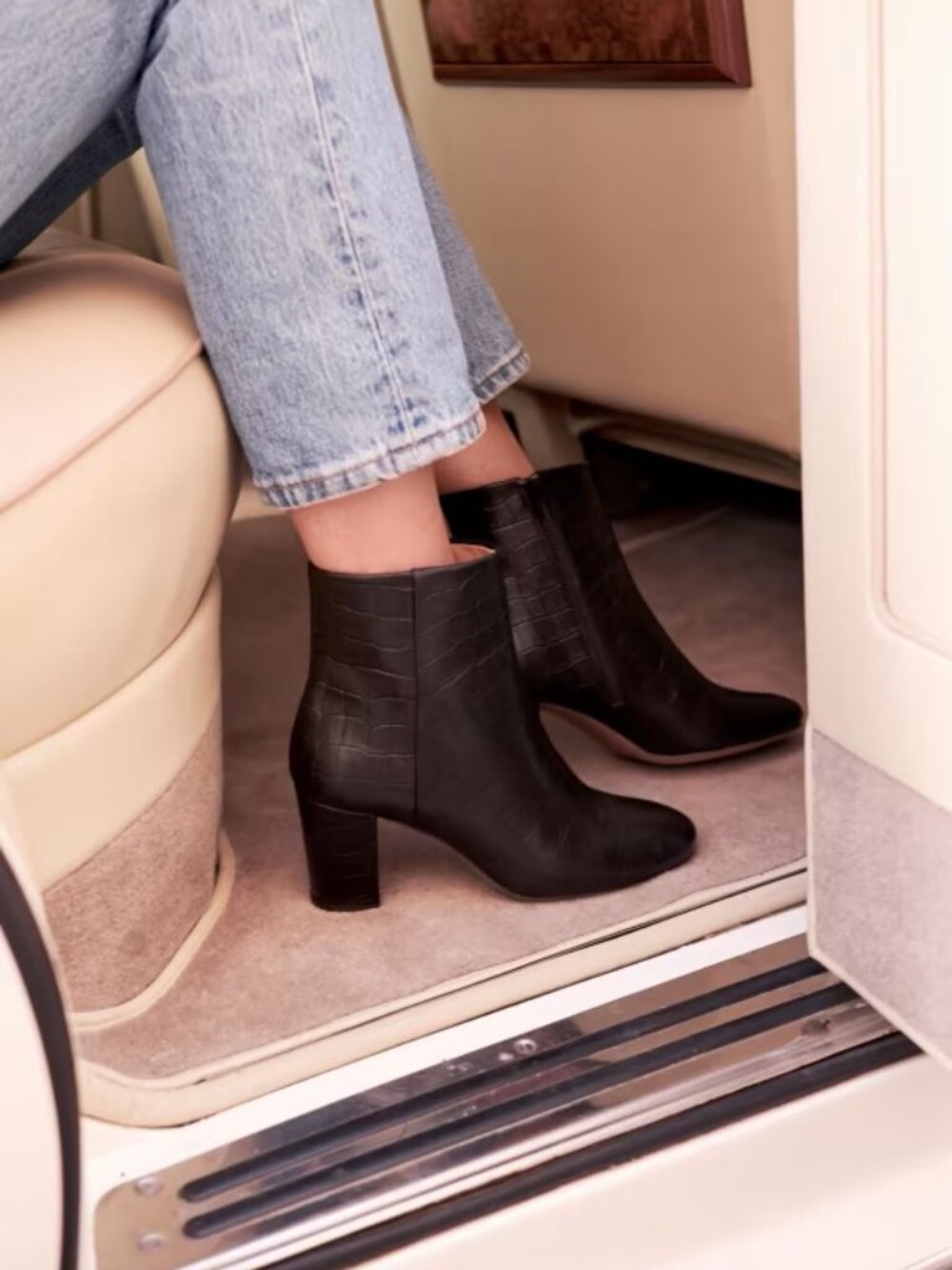 Sezane Léa Ankle Boots Black Crocodile Print